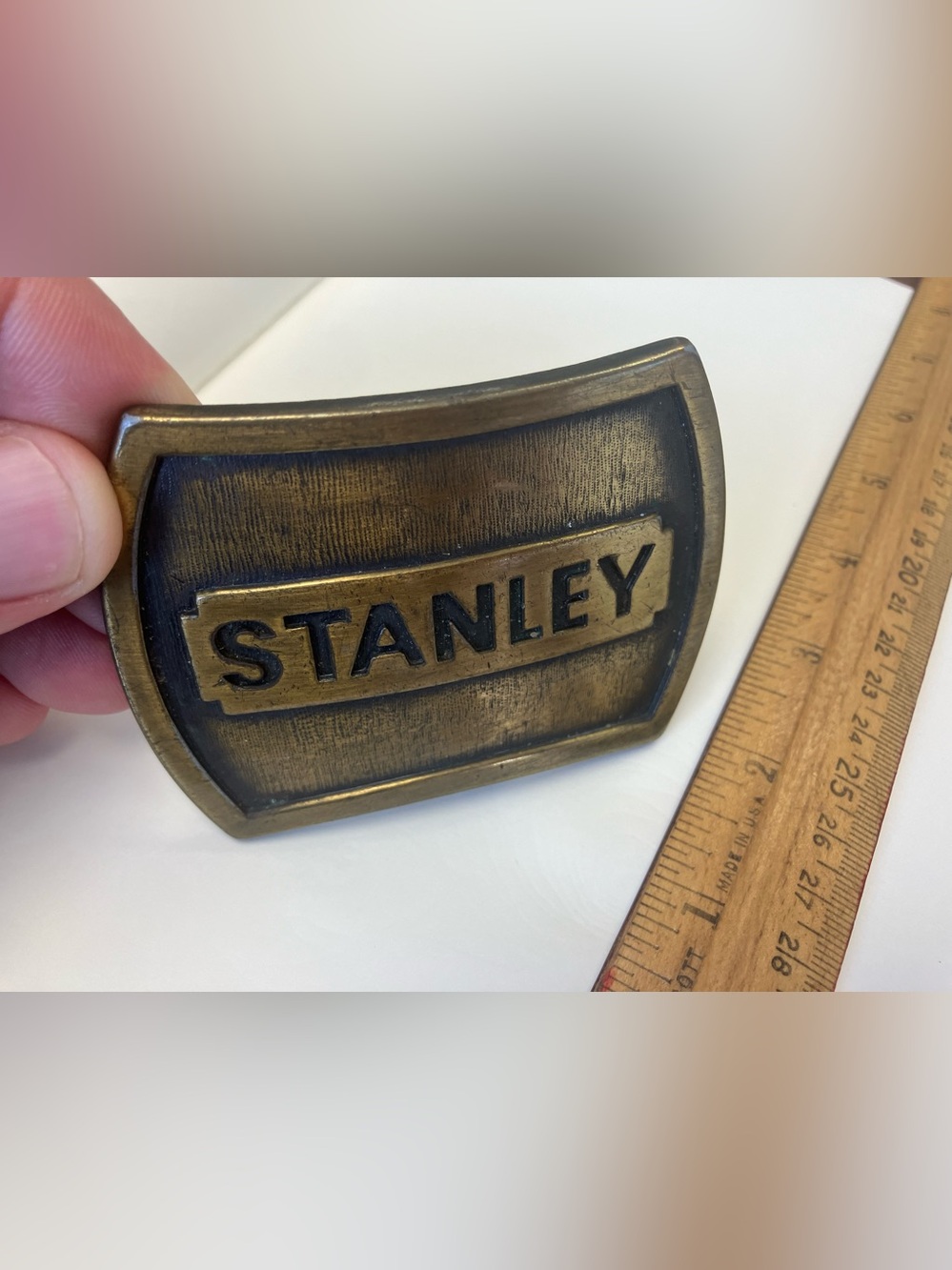 STANLEY Antique Brass Finish belt buckle vintage